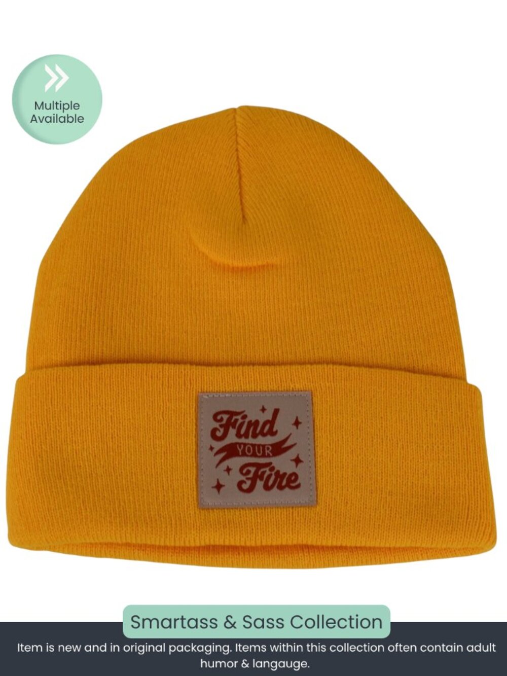 Find Your Fire” Yellow Beanie Hat – Knit Cuffed Winter Cap